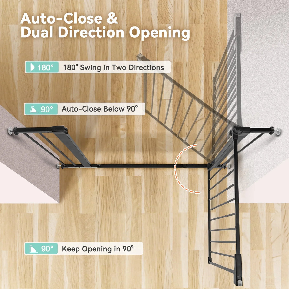 Baby Safety Gate, 29.5''- 40.5'' Wide Pressure Mount, Black Z797249