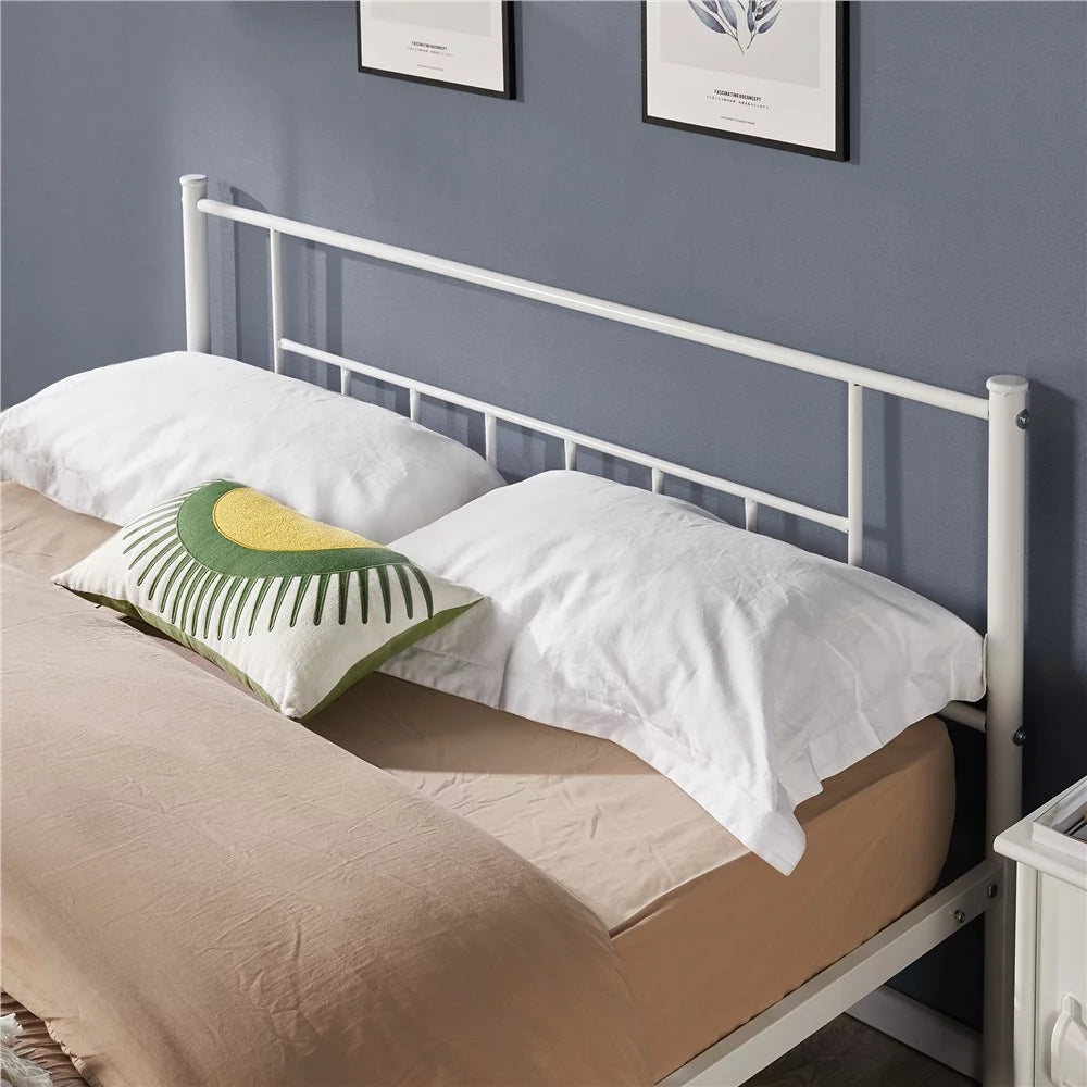 Queen Metal Platform Bed with Spindle Headboard and Footboard, White B91512