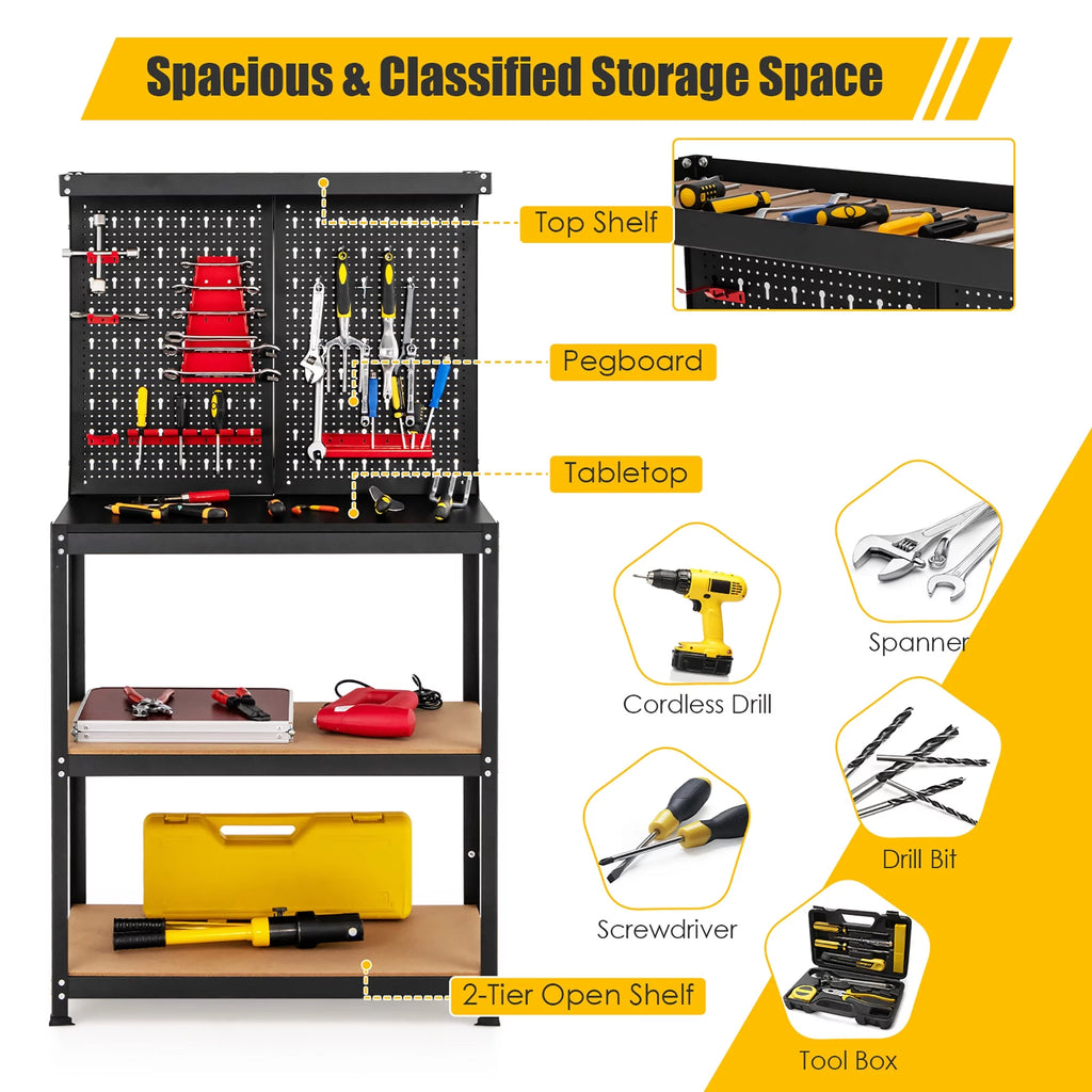 Tool Storage Workbench 4 Shelf Worktable with Peg Board Q877011
