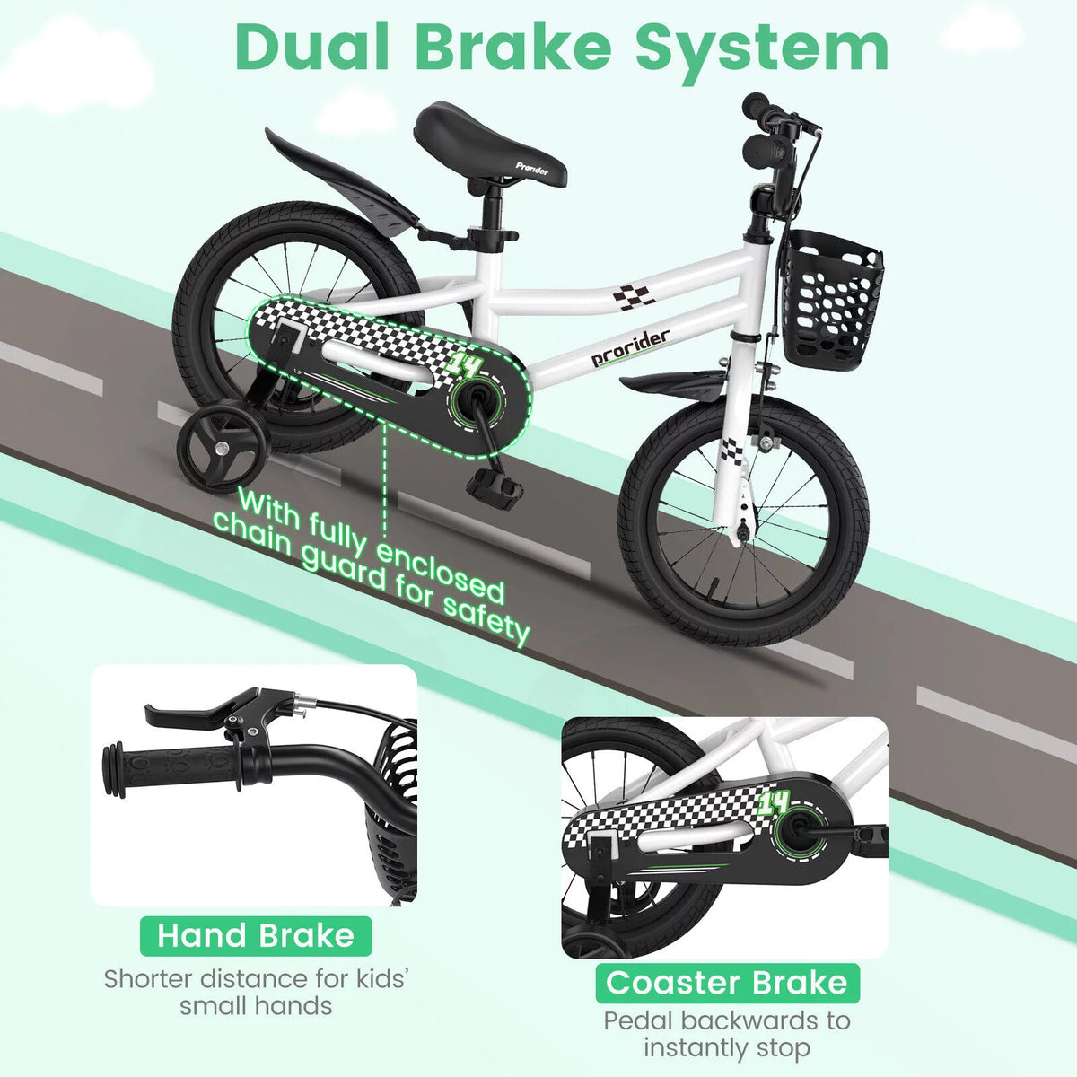 14 Inch Kids Bike with Training Wheels and Basket G634296