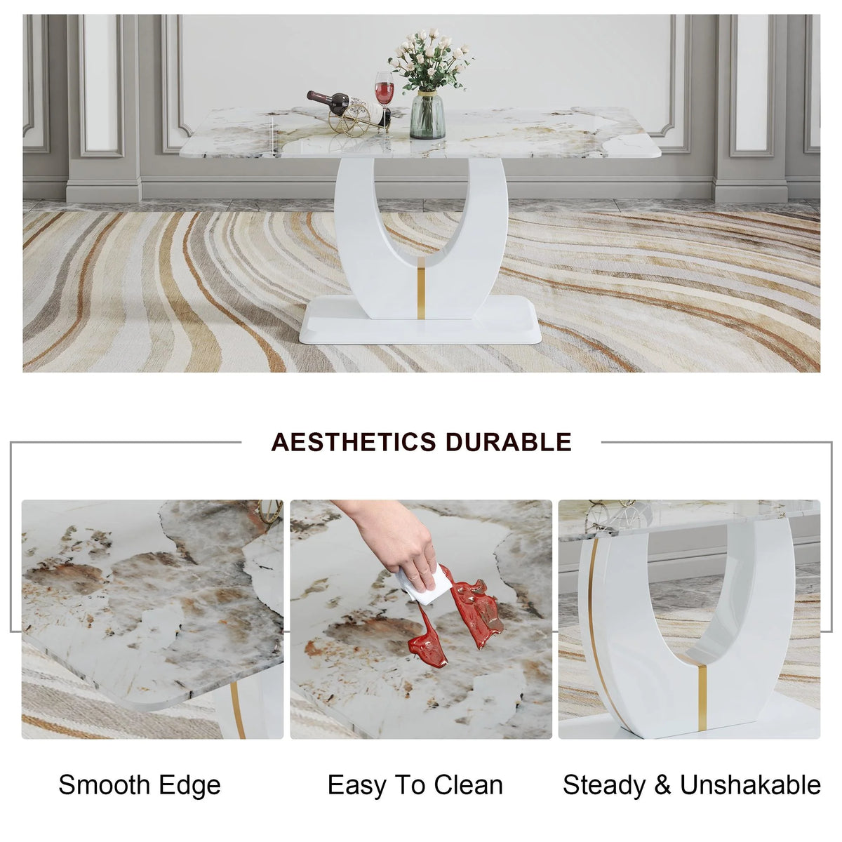 Grey 7 Piece Faux Marble Dining Table Set E502452