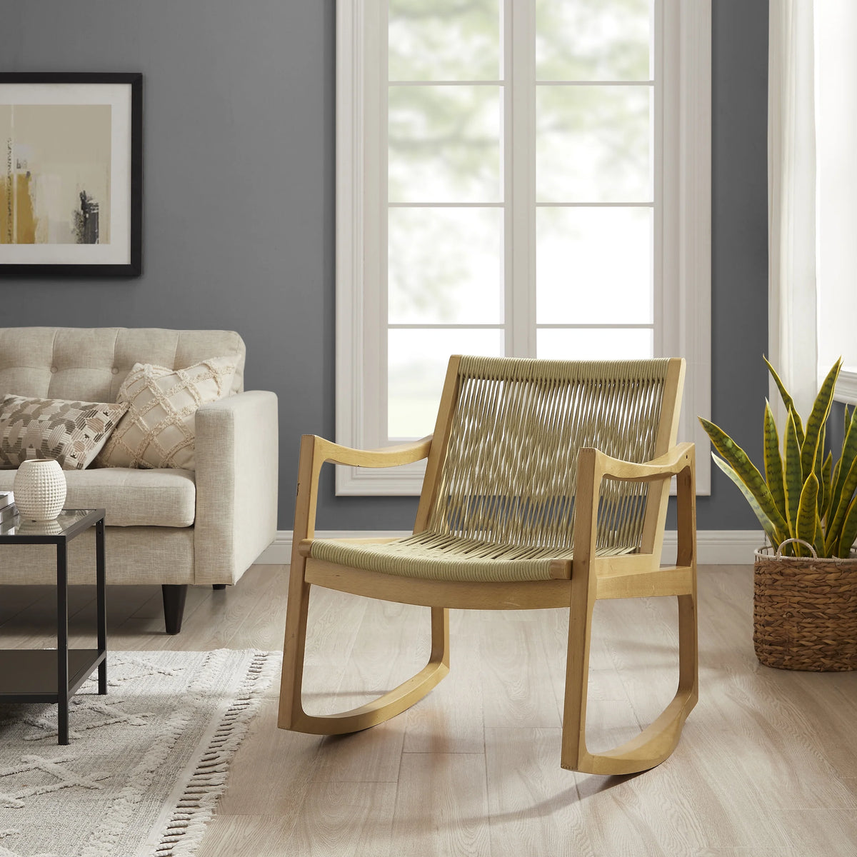 Natural Woven Rope Beechwood Rocking Chair B86250