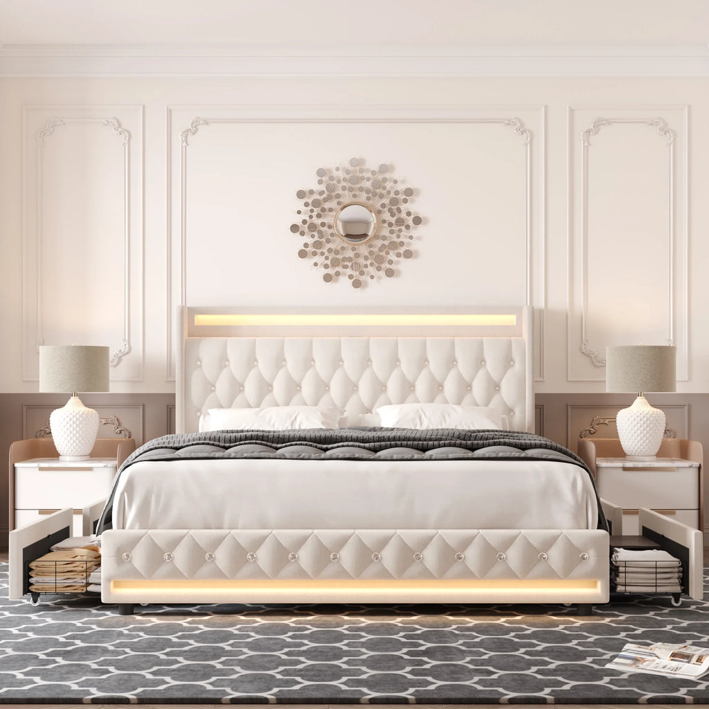King Size LED Bed Frame with 4 Storage Drawers D81251