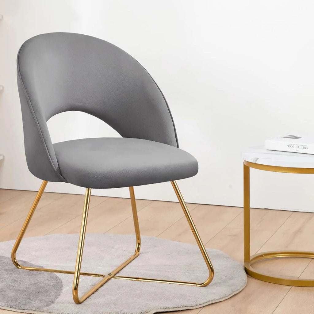 Lightgrey Velvet Upholstered Vanity Chair with Metal Legs S596