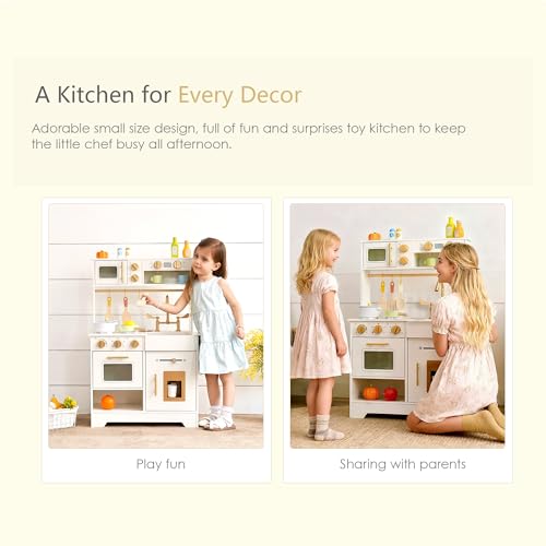 White Wooden Play Kitchen Set with Sink, Stove, Oven & Microwave M358