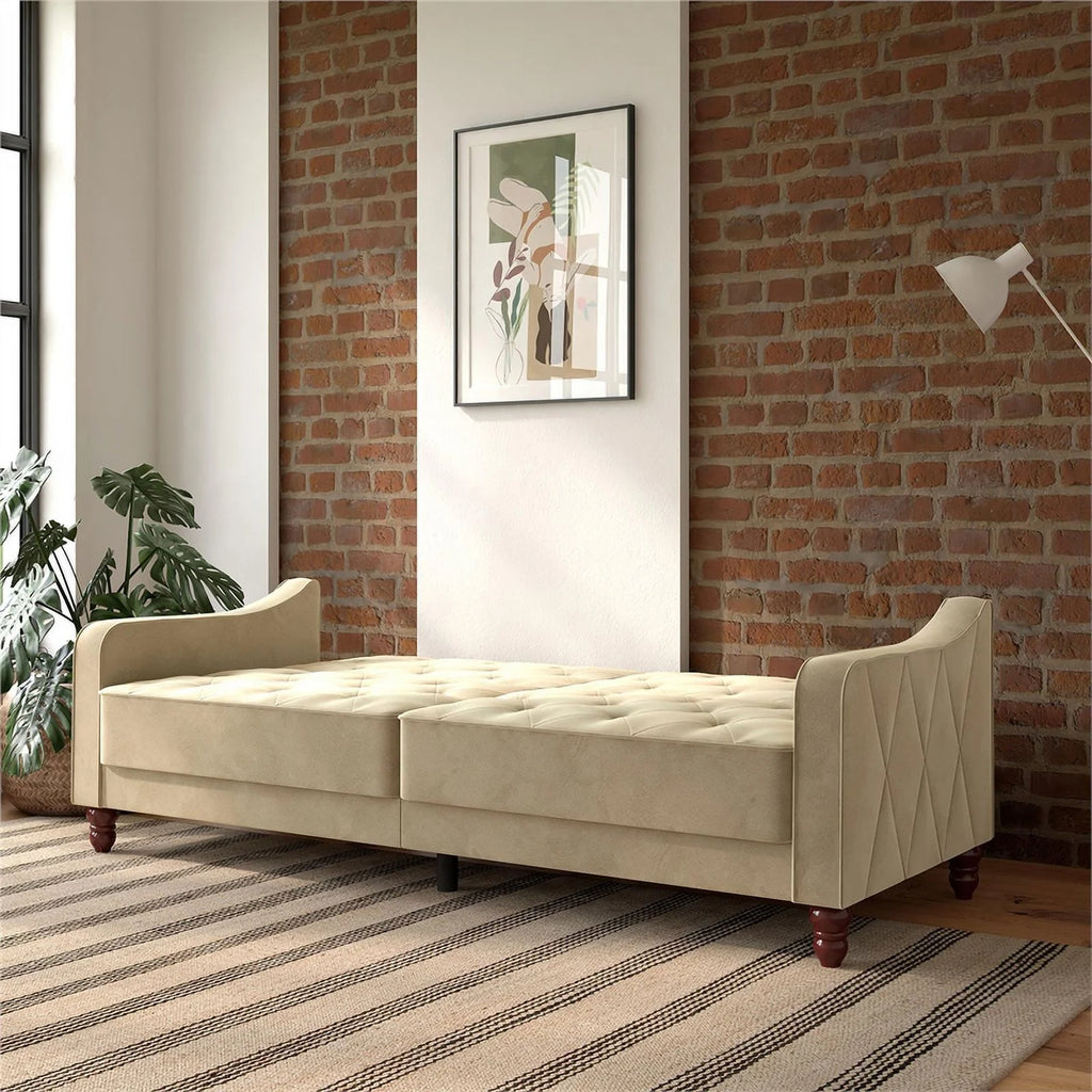 Vintage Tufted Split Back Futon in Taupe Velvet B75909