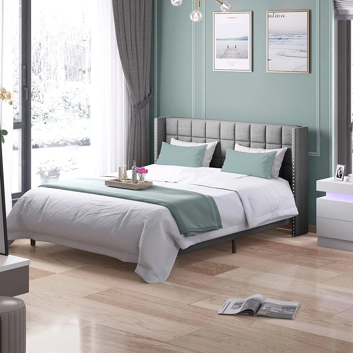 Full Size Wood Platform Bed Frame with Headboard Z7204