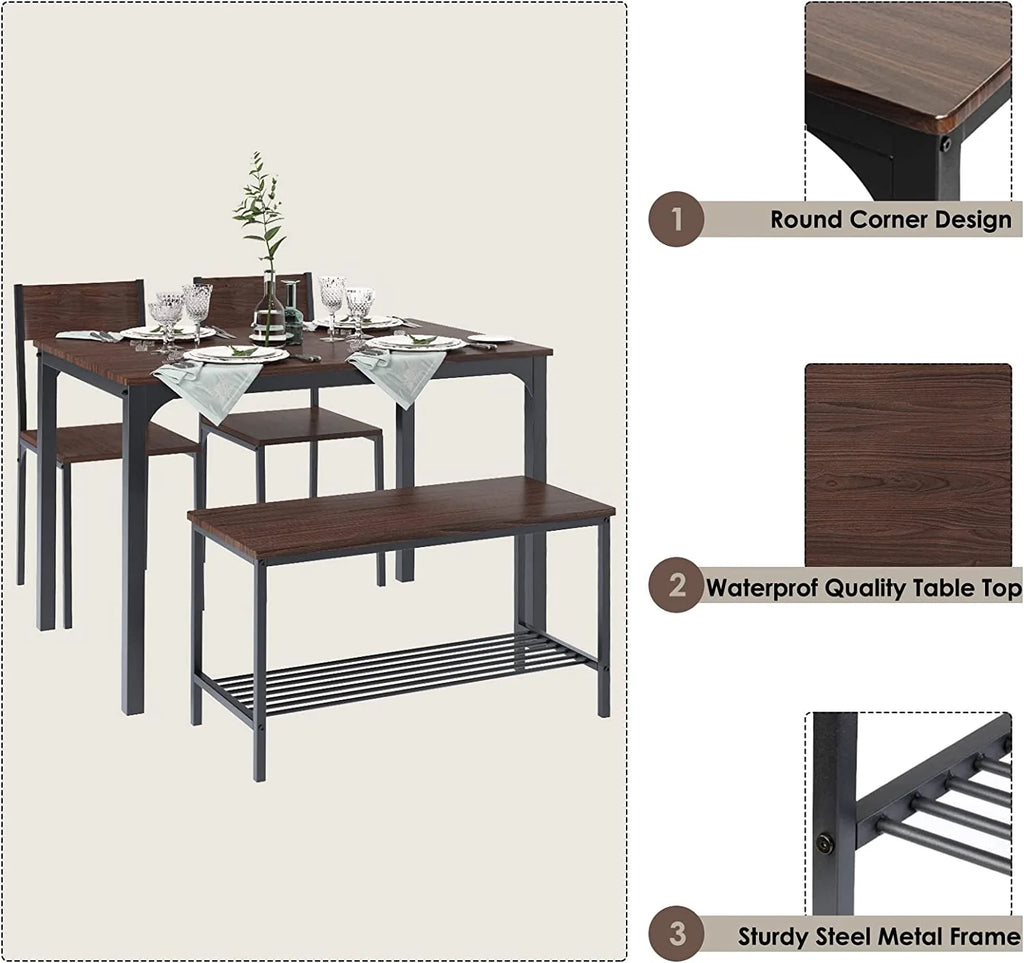 4 Person Dining Table Set with 2 Chairs and 1 Bench J814