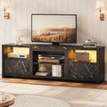70 LED TV Stand with Cabinet & Open Shelves, Black Marble N87305