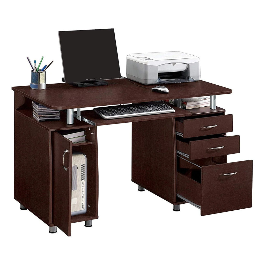 Brown Computer Desk with 3 Drawers Bookcase U435685