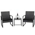 Black 3-Piece Wicker Bistro Chair Set with Coffee Table Y186