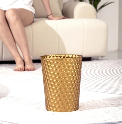 Small Gold Metal Trash Can B70802