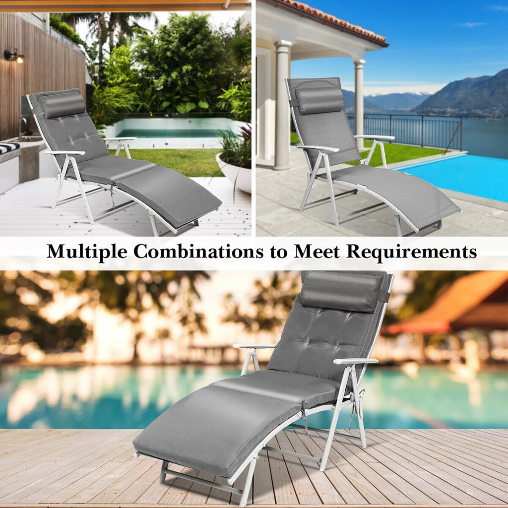 Black Outdoor Folding Chaise Lounge Chair with Cushion I9013