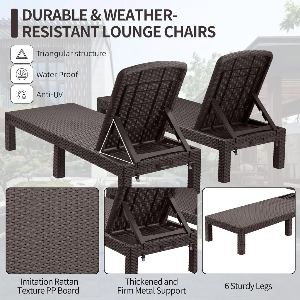 Chaise Lounge Set of 2 with 6 Backrest Angles and Canopy A3815