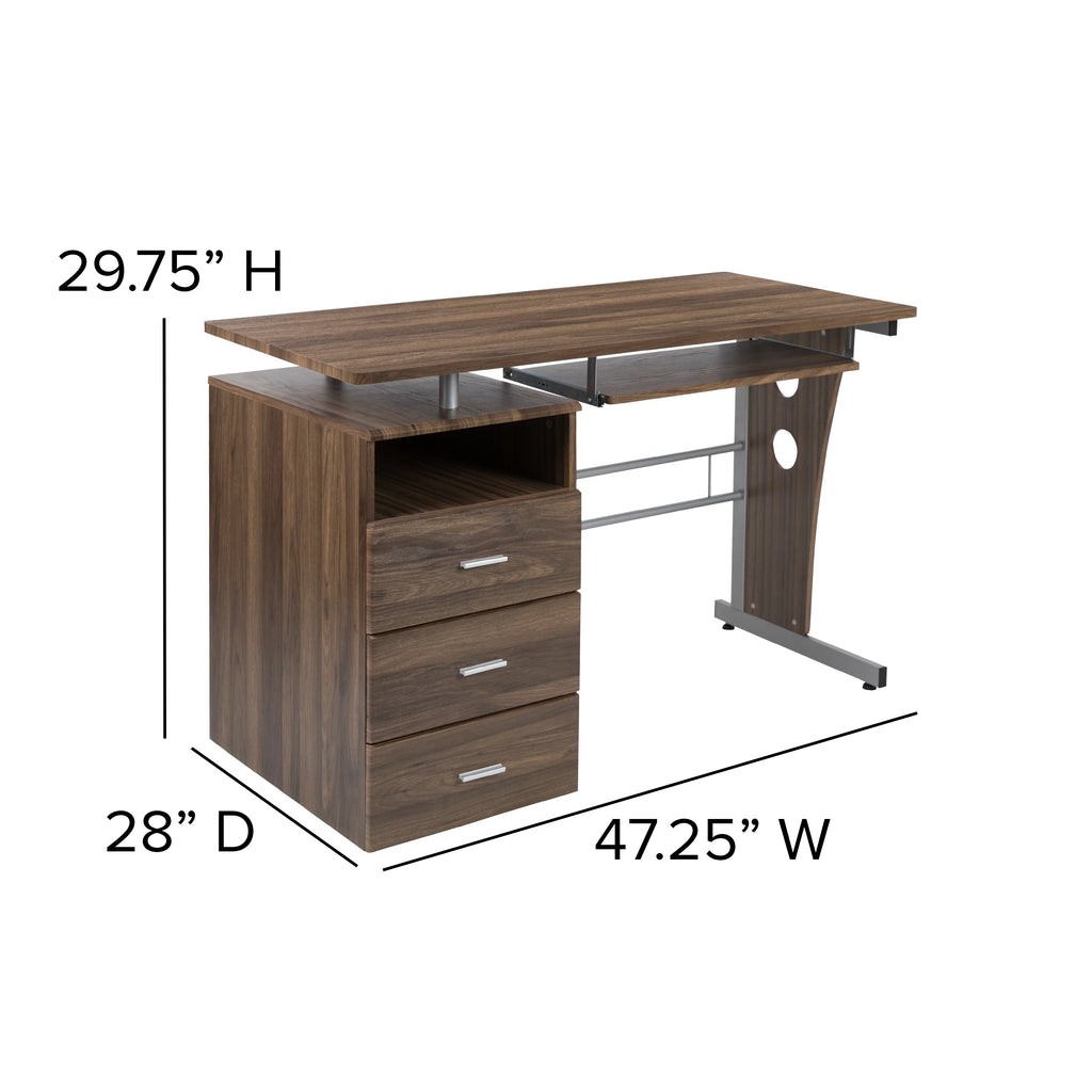 Rustic Walnut Desk with Three Drawer P831