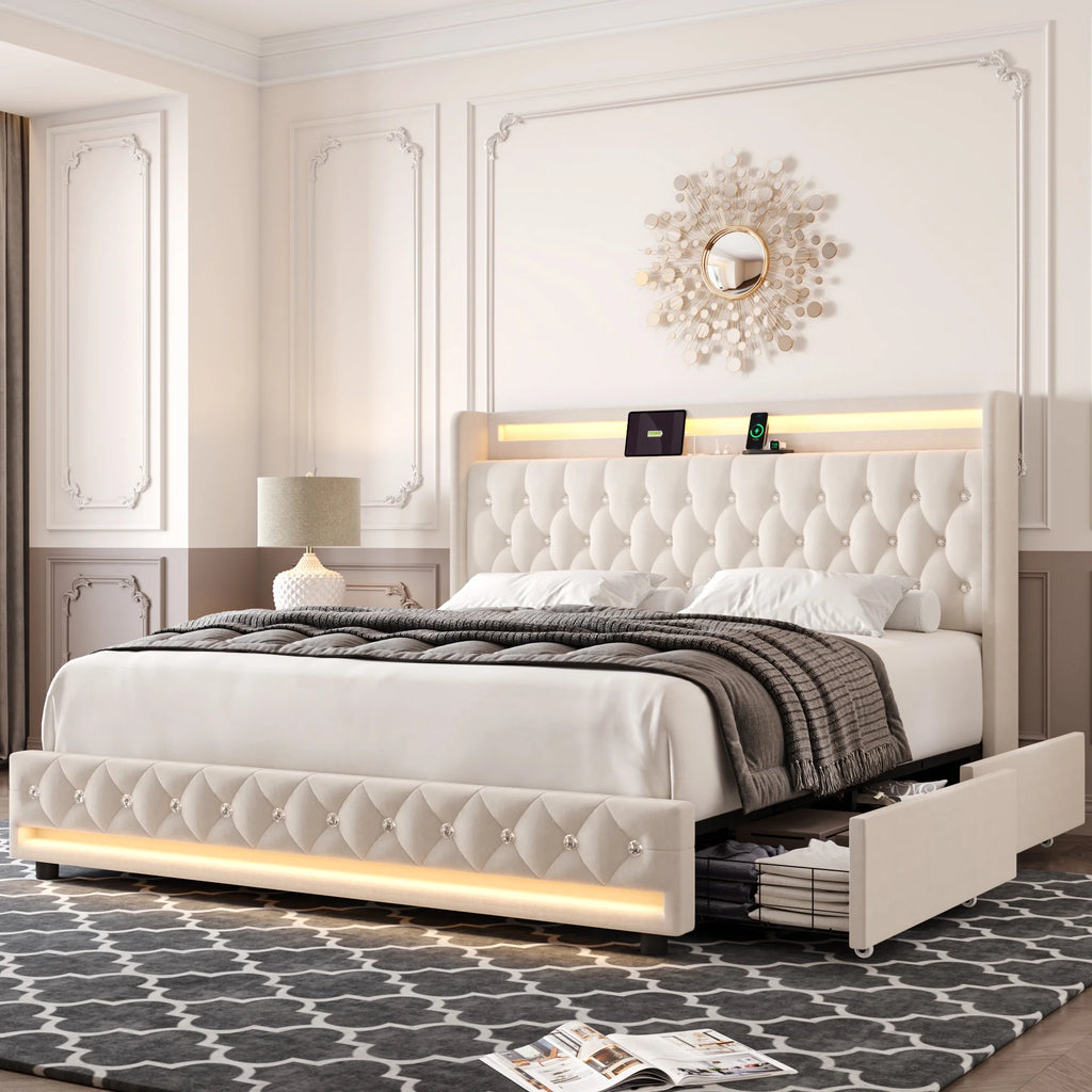 King Size LED Bed Frame with 4 Storage Drawers D81251