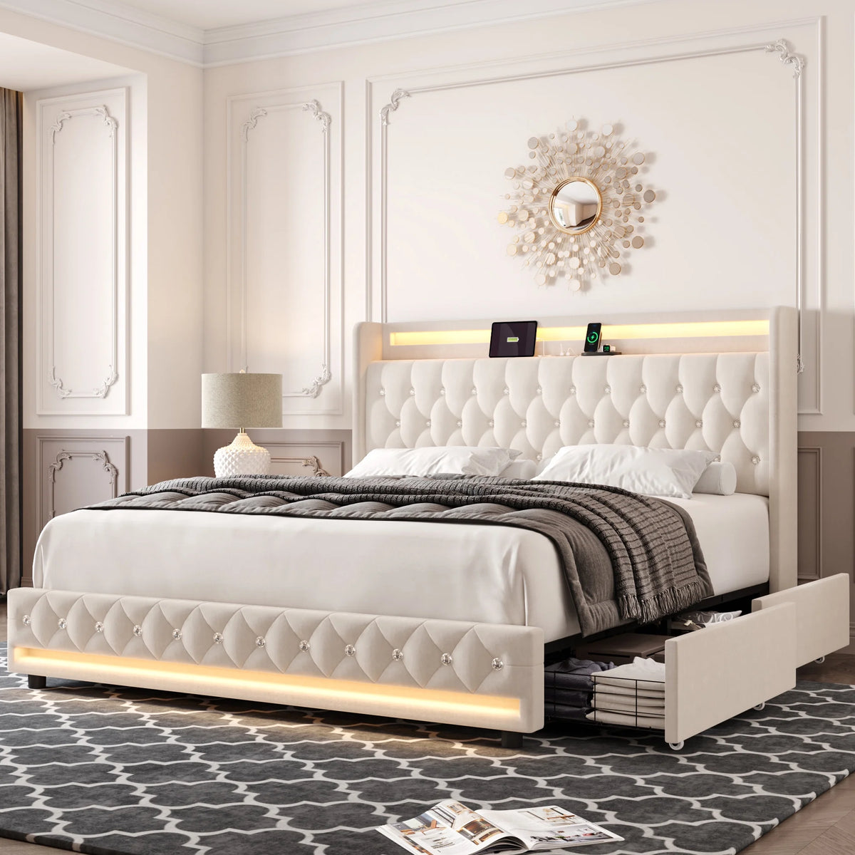 King Size LED Bed Frame with 4 Storage Drawers D81251