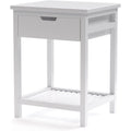 White Bamboo Nightstand with Drawer and Open Shelf H76431