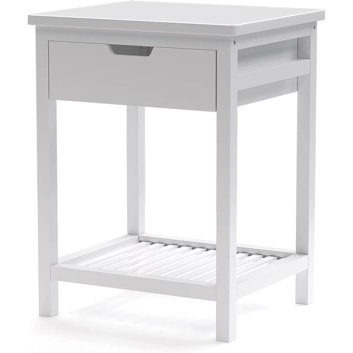 White Bamboo Nightstand with Drawer and Open Shelf H76431