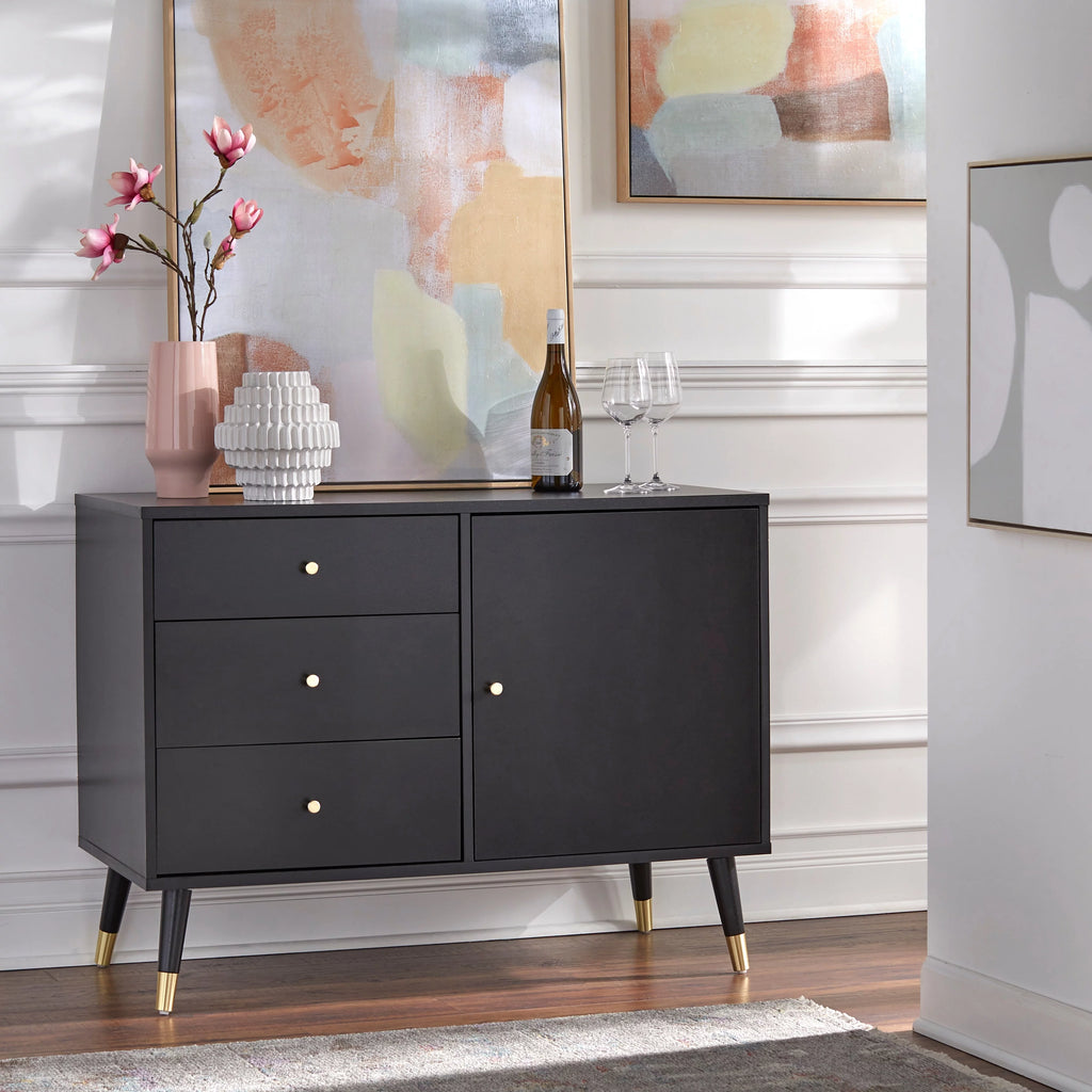 Black Mid Century Modern Dining Sideboard Buffet V60218