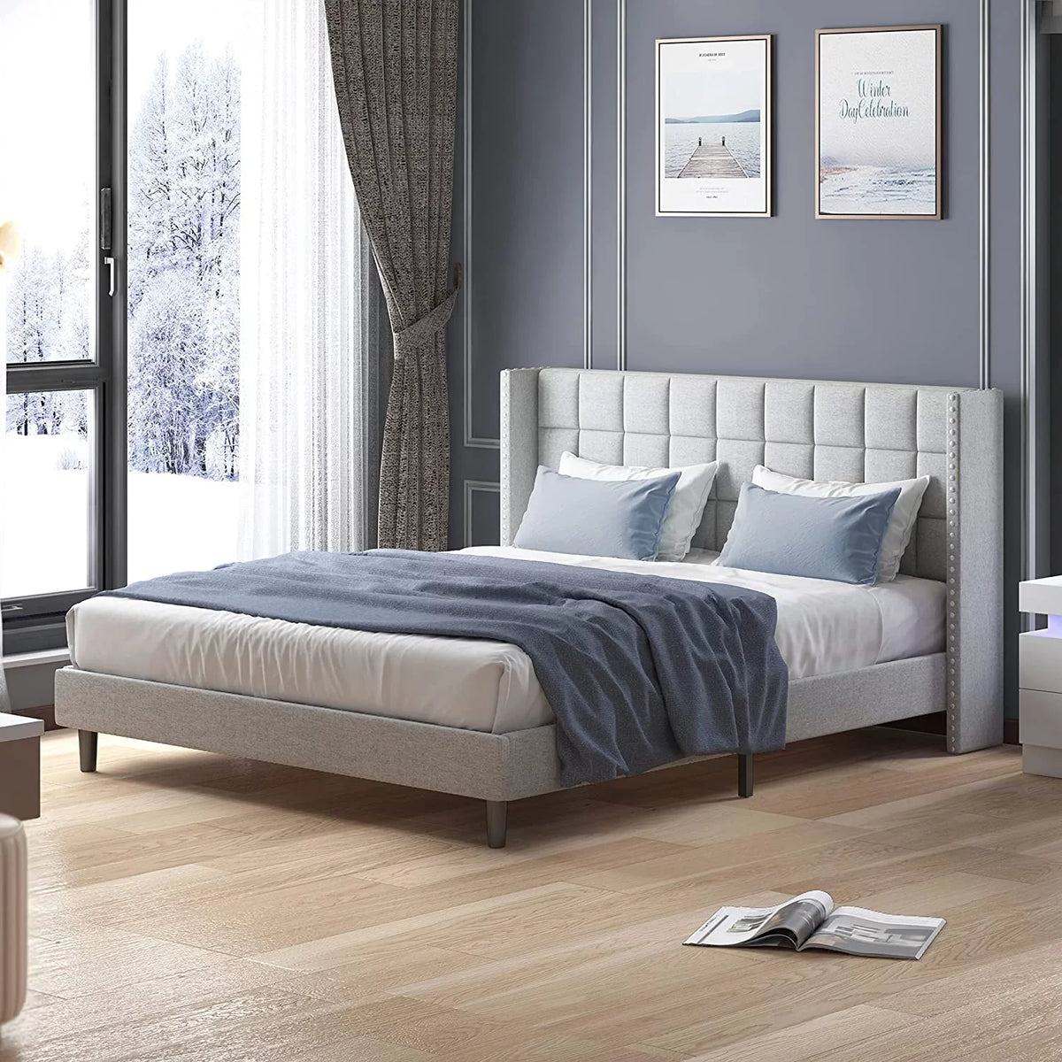 Full Size Wood Platform Bed Frame with Headboard Z7204