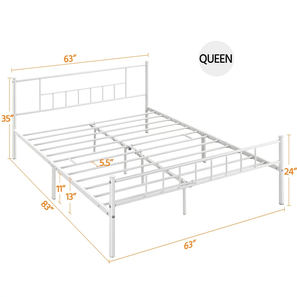 Queen Metal Platform Bed with Spindle Headboard and Footboard, White B91512