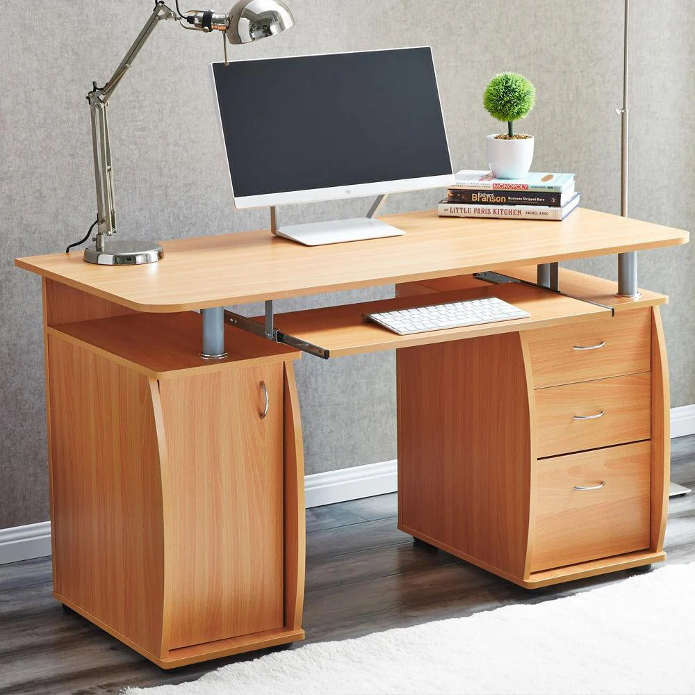 Brown Computer Desk with 3 Drawers Bookcase U435685