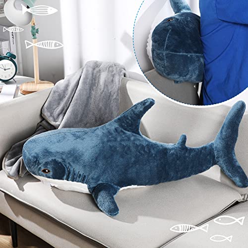 Dark Blue 2 in 1 Shark Plush Toy with Blanket 32 Inch O233