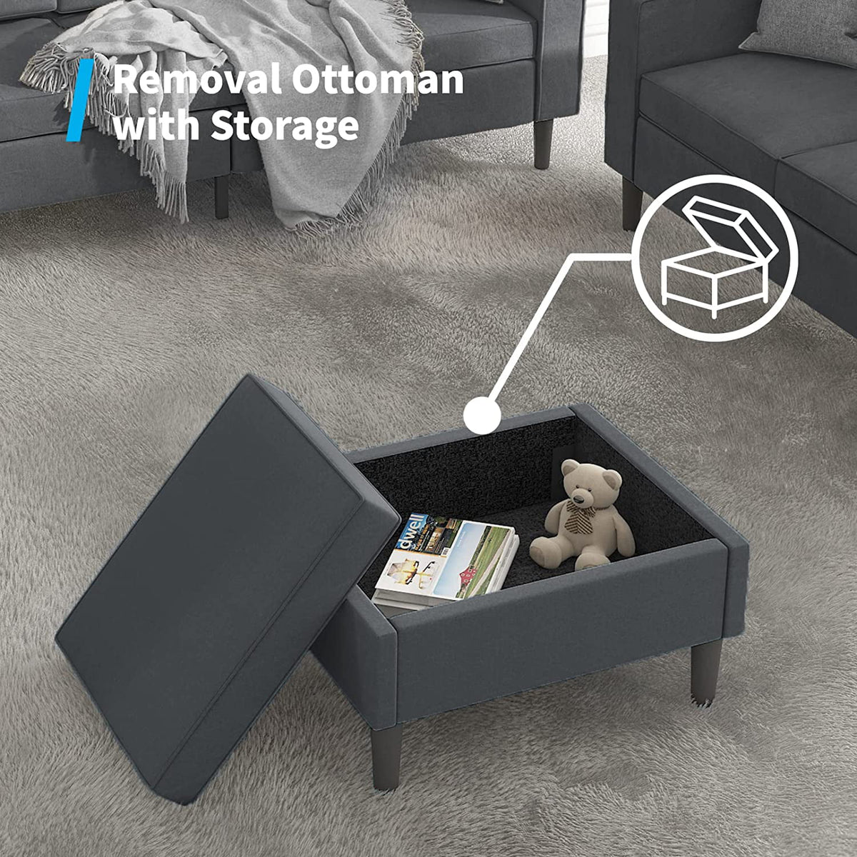 Dark Gray Convertible Sectional Sofa with Storage Ottoman N308862