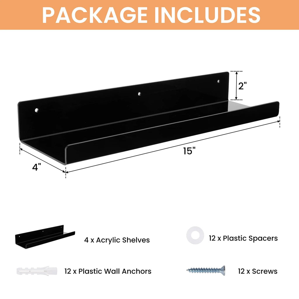 15 Acrylic Floating Shelves Wall Mounted, 4pack Clear Acrylic Shelves T63010