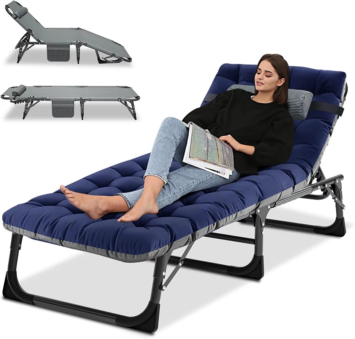Adjustable 4-Position Folding Camping Cot with Pillow V7098