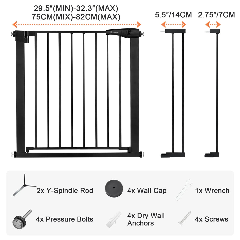 Baby Safety Gate, 29.5''- 40.5'' Wide Pressure Mount, Black Z797249