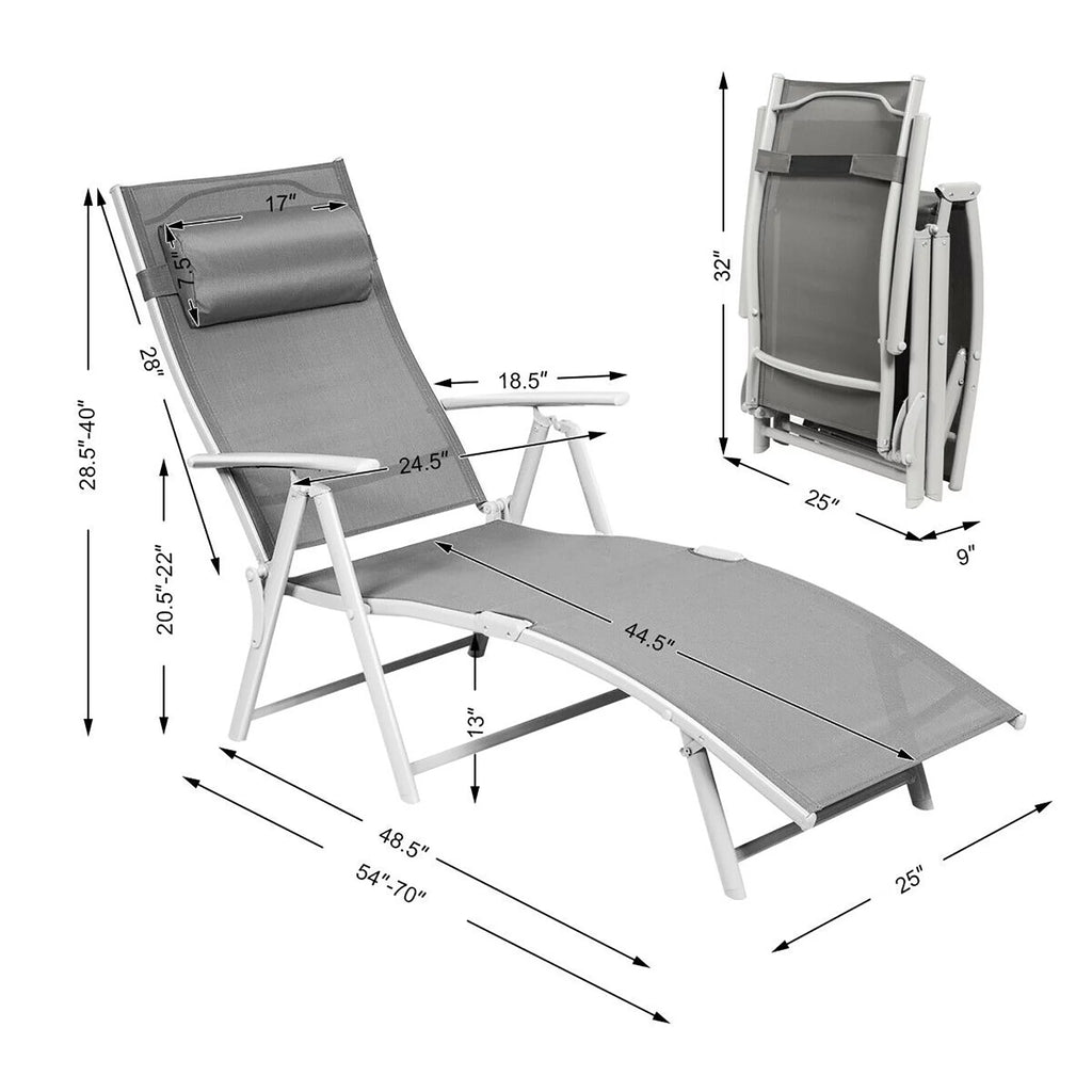 Black Outdoor Folding Chaise Lounge Chair with Cushion I9013