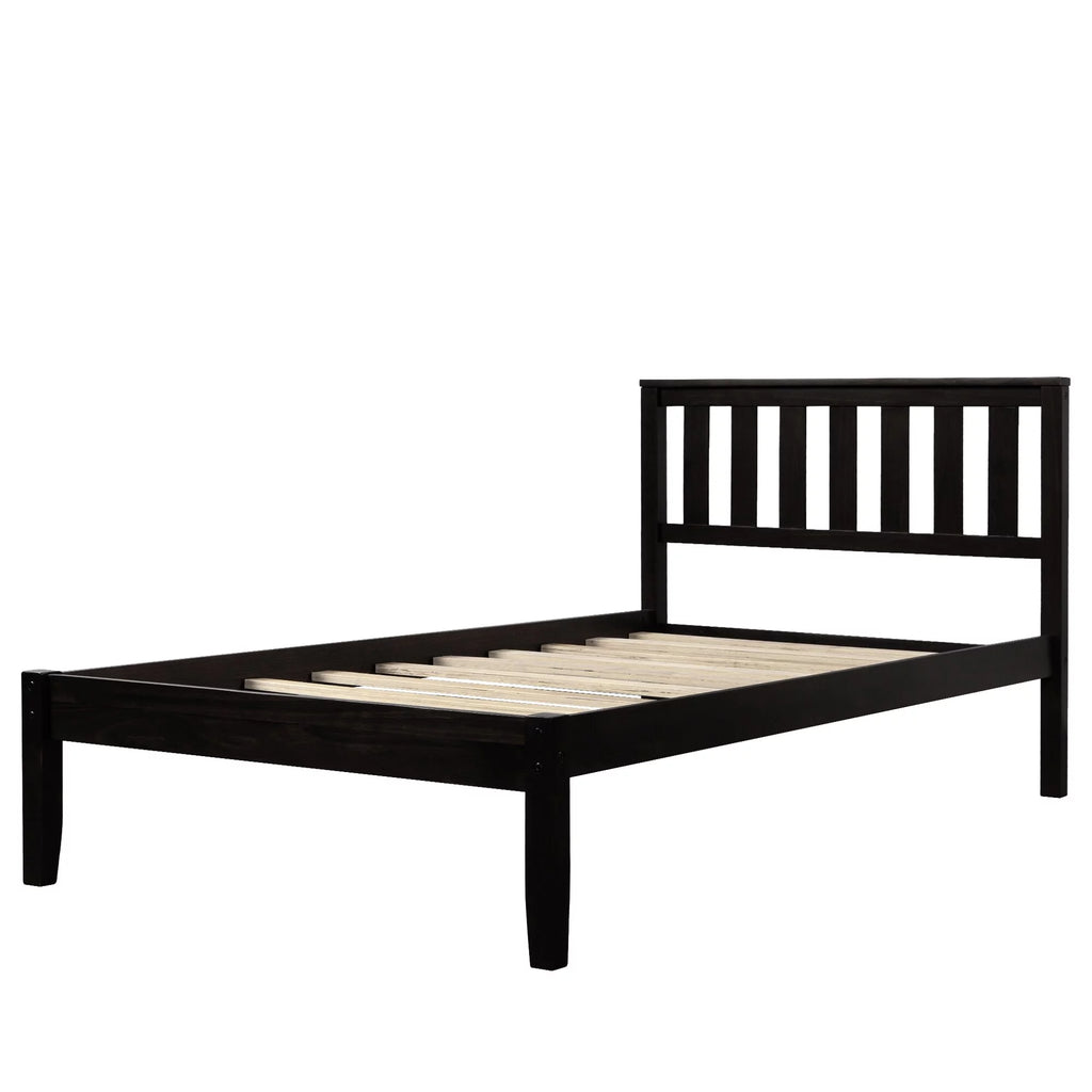 Espresso Twin Wood Platform Bed with Headboard Z63537