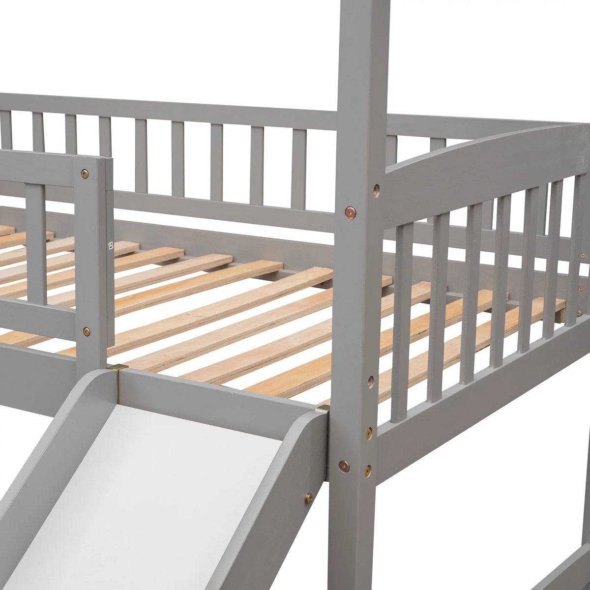 Gray Twin Wood Loft Bed with Slide and Ladder D7418
