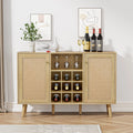 Oak Rattan Wine Bar Cabinet with Wine Rack and Glass Holder W714