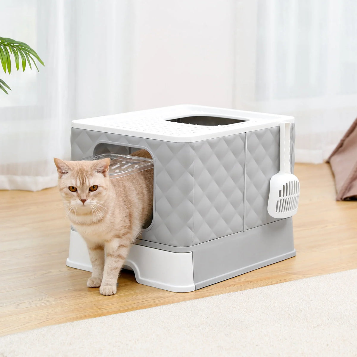 Enclosed Cat Litter Box with Lid Drawer Type Gray N2316