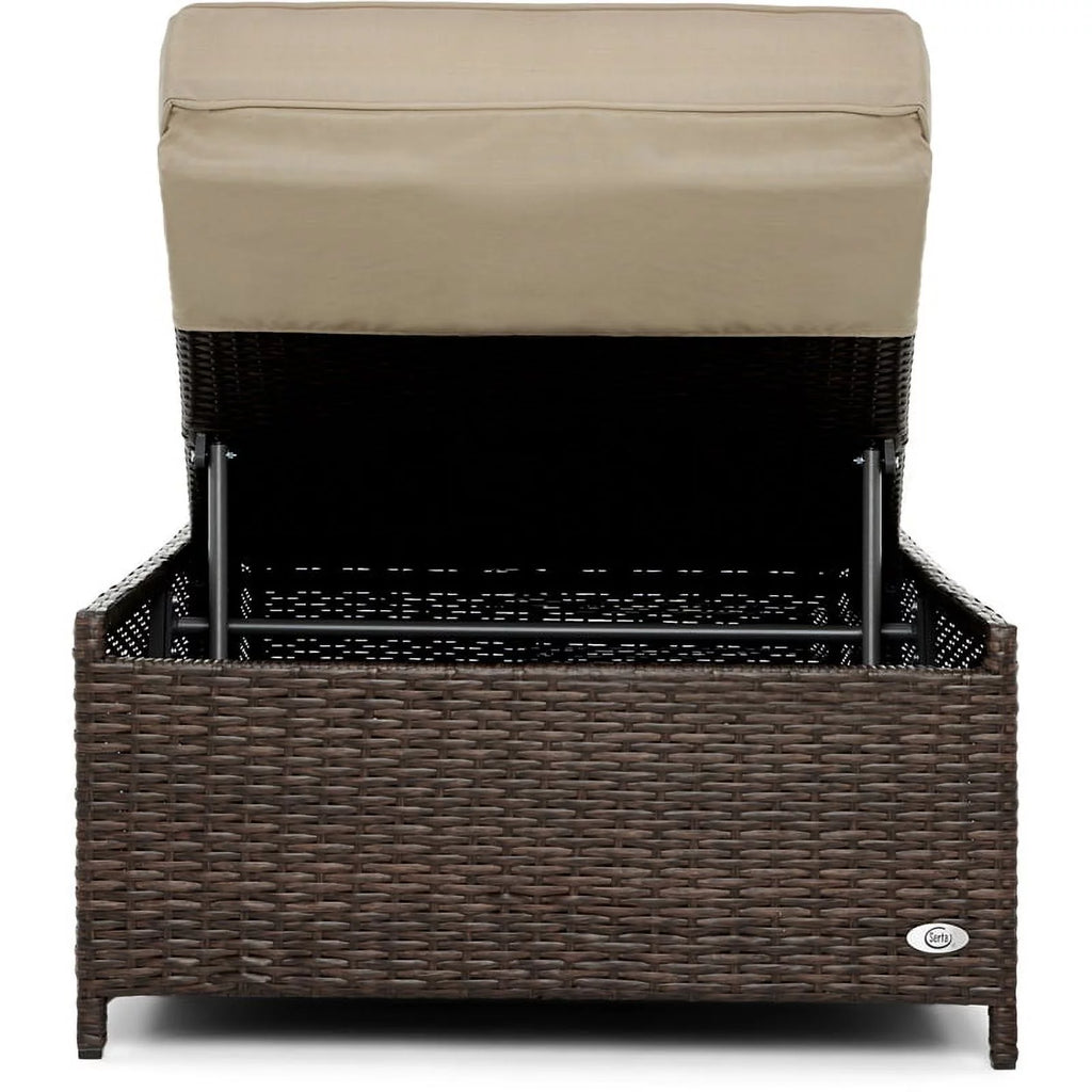 Brown Wicker Outdoor Storage Chaise Lounge I92416